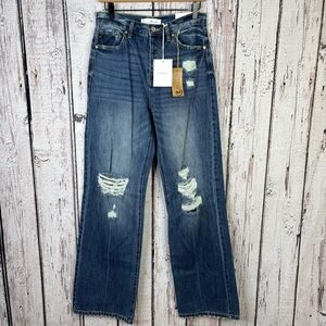 🏷️NWT KanCan Jeans Ultra High Rise 90s Flare Size 7 Measure 29x33.5” Distressed